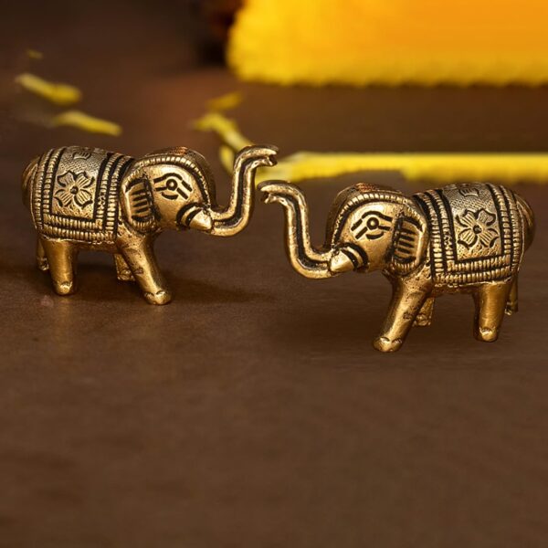 Ekhasa 100% Pure Brass Elephant Idol Showpiece Figurine Feng Shui (Small Size) | Vastu Items for Home décor for Good Luck | Elephant Decorative Items Show Pieces for Living Room (Set of 2)
