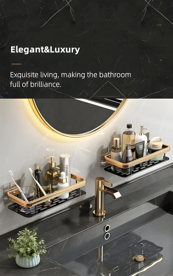 Multipurpose Wall-Mounted Bathroom Organizer Rack – Self-Adhesive, Drill-Free Aluminium Holder for Toiletries & Accessories (Black, Pack of 2)