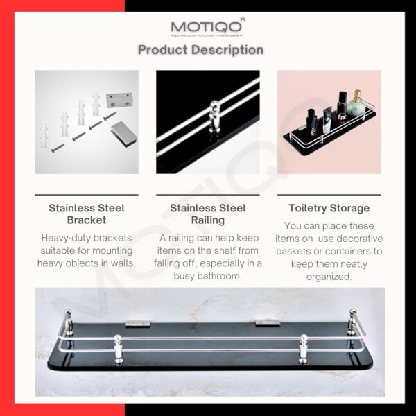 Wall Mount Black Glass Shelf for Bathroom Rack, Kitchen Shelf, Bathroom Accessories, Rack Shelves (18X6 INCH, PACK-02)