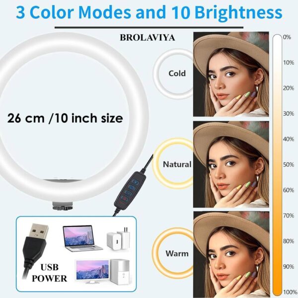 BROLAVIYA No Shadow Overhead Video Mobile Stand with Extra Long Metal Arm,10inch Selfie Ring Light,2 Way Base clamp 1/4" Adaptor for Camera, GoPro and Mobile Bracket for Desktop, Bedroom, Office