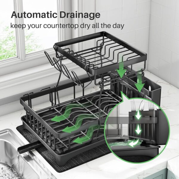 1774759320_Kitstorack-2-Tier-Dish-Drainer-Rack-for-Kitchen-Counter-Stainless-Steel-With-Swivel-Drainage-Spout-Utensil-and-Cup-Holders-Cutting-Board-Holder-and-Drying-Mat.jpg Kitstorack 2 Tier Dish Drainer Rack for Kitchen Counter, Stainless Steel With Swivel Drainage Spout, Utensil and Cup Holders, Cutting-Board Holder and Drying Mat
