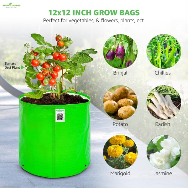 Anandi Green's Premium HDPE Uv Protected 260 GSM Round Shaped Green Colour Plants Grow Bags Suitable for Terrace and Vegetable Gardening 12x12 Inch Pack of 5 Grow Bags