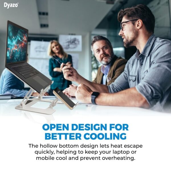 Dyazo 2 in 1 Adjustable Laptop Stand with Mobile Holder | Ergonomic, Foldable & Ventilated Riser Fits Upto 15.6 Inch Laptops | Compatible for MacBook, HP, Dell, Acer, Lenovo & Other Notebooks