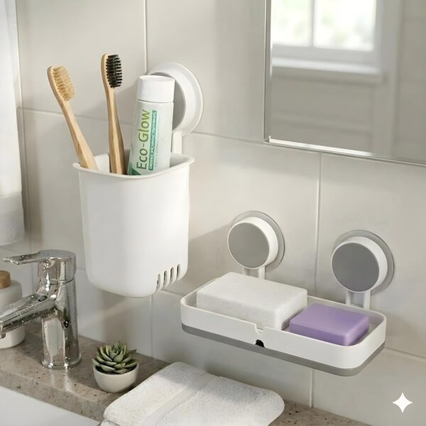 1774769493_Wall-Mounted-Self-Adhesive-Toothbrush-Holder-with-Plastic-Soap-Holder-Brush-Holder-Soap-Dish-for-Bathroom-Soap-Stand-Toothbrush-HolderTwin-Soap-Dish.jpg Wall Mounted Self Adhesive Toothbrush Holder with Plastic Soap Holder- Brush Holder- Soap Dish for Bathroom- Soap Stand (Toothbrush Holder+Twin Soap Dish)