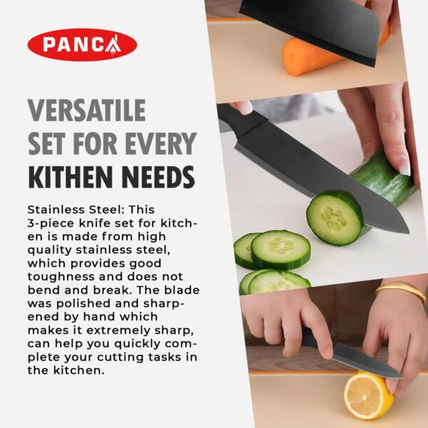 PANCA Knife Set of 3 Stainless Steel Knives for Kitchen| Sharp Edge Cutting Chef Knifes for Chopping Vegetables, Fruits, Multipurpose Knife, Kitchen Tools(Set of 3) (Black)
