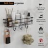 Self Adhesive Bathroom Shelf Without Drill | GI Steel Wall Mounted Bathroom Organizer Rack with Hooks | Rustproof Powder Coated Bathroom Stand (Black)