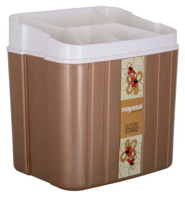 Nayasa Plastic Castle Cutlery Stand | Big | Utensils Holder with Compartments & Drip Tray | Spoon, Fork, Knife & Chopstick Organizer | Tabletop & Kitchen Storage Rack | Brown