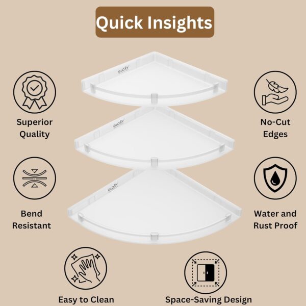 GLOXY Premium ABS Bathroom Corner Shelf/Rack/Stand Combo Pack of 3 - Multipurpose Unbreakable Transparent Bathroom Accessories Set - Package Contains Corner Shelves Size as 7", 9" & 11"