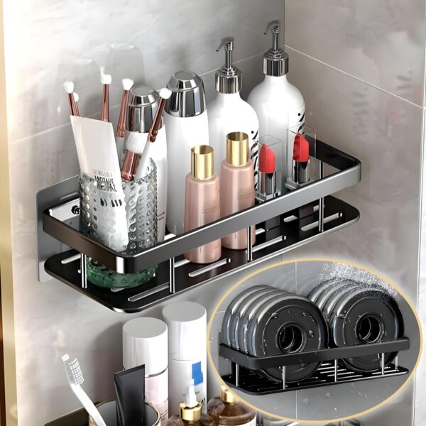 Aluminium Heavy Duty Self Adhesive Bathroom Accessories Set Bathroom Kitchen Shelf Rack, Multipurpose Wall Mounted Washroom Organizer