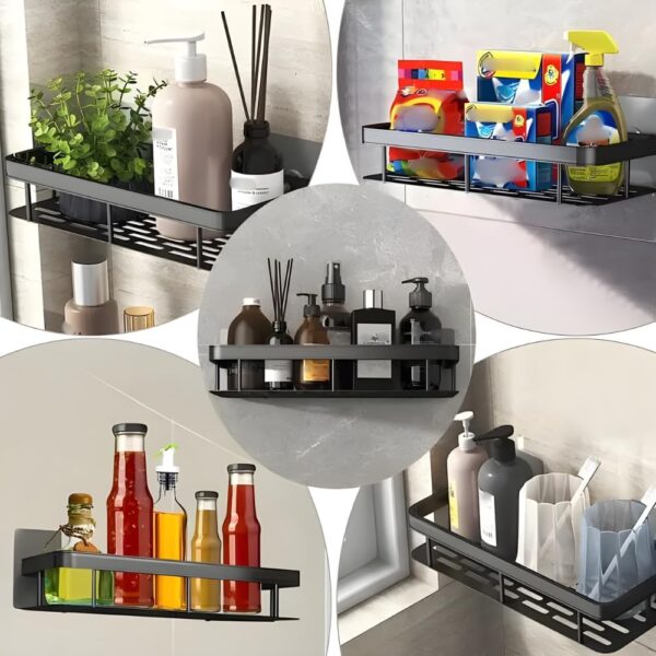 Aluminium Heavy Duty Self Adhesive Bathroom Accessories Set Bathroom Kitchen Shelf Rack, Multipurpose Wall Mounted Washroom Organizer