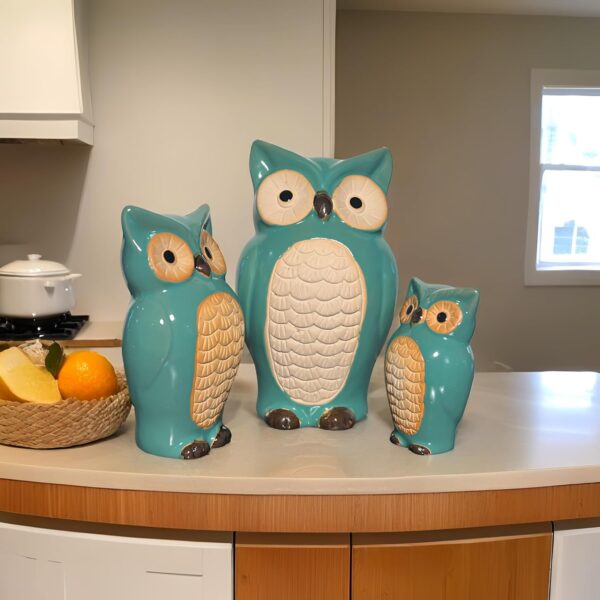 Home and More Jagat Singh and Sons Decorative Ceramic Family Figurine, Set of 3 Home Decor (Green owl Family)