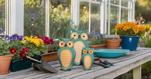 Home and More Jagat Singh and Sons Decorative Ceramic Family Figurine, Set of 3 Home Decor (Green owl Family)