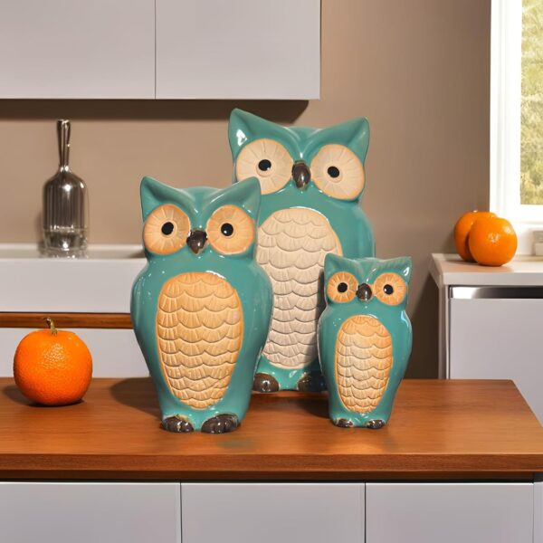 Home and More Jagat Singh and Sons Decorative Ceramic Family Figurine, Set of 3 Home Decor (Green owl Family)