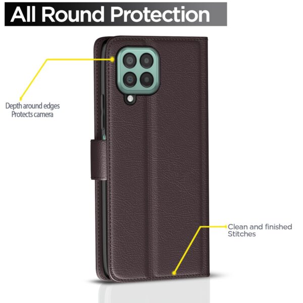 Pikkme Samsung Galaxy M33 5G Flip Cover | PU Leather Finish | 360 Protection | Wallet & Stand | Strong Magnetic Flip Case for Samsung Galaxy M33 5G (Coffee)