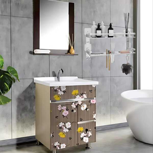GLOXY Premium Multipurpose Adhesive Stickers Stainless Steel Bathroom Shelf with Soap Dish and Toothbrush Holder - 4 in 1 Bathroom Accessories Set - 15 x 5 Inches