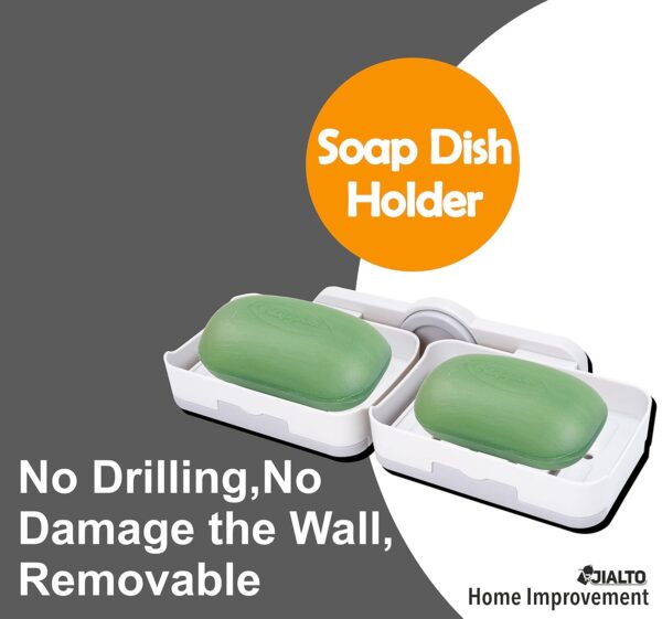 JIALTO Plastic Wall Mounted Double Layers Soap Dish Saver with Drain Tray, Adhesive Sponge Holder No-Drilling Soap Holder for Shower Bathroom Kitchen - Multicolour