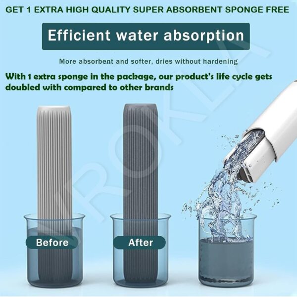 Mini Mop for Kitchen, Floor, Glass, Car & More - 2 Sponges, Self Squeeze, Strong Absorbent, Wet & Dry Use, Multicolour, ABS & Sponge Material