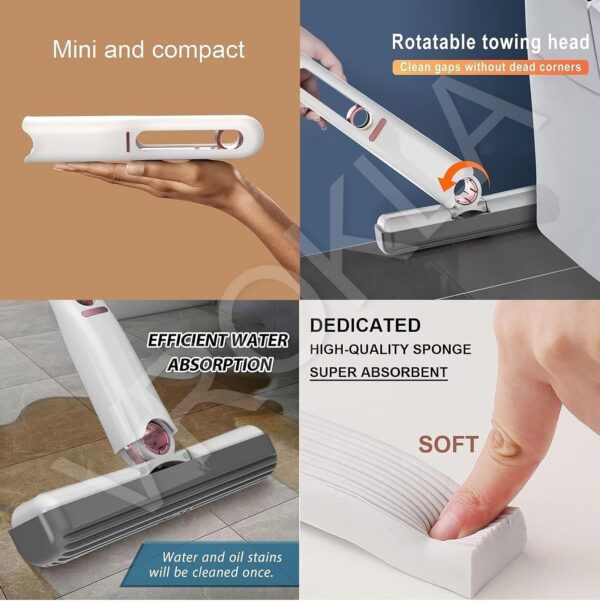 Mini Mop for Kitchen, Floor, Glass, Car & More - 2 Sponges, Self Squeeze, Strong Absorbent, Wet & Dry Use, Multicolour, ABS & Sponge Material