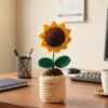 Greenkin Handmade Crochet Sunflower with Pot (Big) | Artificial Flowers for Car Dashboard, Office Table, Home Decor, Gifting | Knitted Crochet Flower | Artificial Sunflower Plant