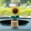 Greenkin Handmade Crochet Sunflower with Pot (Big) | Artificial Flowers for Car Dashboard, Office Table, Home Decor, Gifting | Knitted Crochet Flower | Artificial Sunflower Plant
