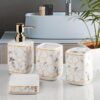 Kookee Ceramic Bathroom Set – Stylish 4 Piece Bath Accessories Kookee Ceramic Bathroom Set – Stylish 4 Piece Bath Accessories Kit with Soap Dispenser, Toothbrush Holder, Tumbler & Soap Dish – Modern & Designer Decor for Home & Guest Bathrooms, White/Gold (9898)