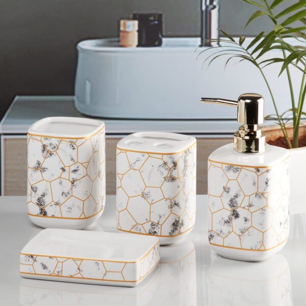 1774811769_Kookee-Ceramic-Bathroom-Set-–-Stylish-4-Piece-Bath-Accessories-Kit-with-Soap-Dispenser-Toothbrush-Holder-Tumbler-Soap-Dish-–-Modern-Designer-Decor-for-Home-Guest-Bathrooms-WhiteGold-9898.jpg Kookee Ceramic Bathroom Set – Stylish 4 Piece Bath Accessories Kit with Soap Dispenser, Toothbrush Holder, Tumbler & Soap Dish – Modern & Designer Decor for Home & Guest Bathrooms, White/Gold (9898)