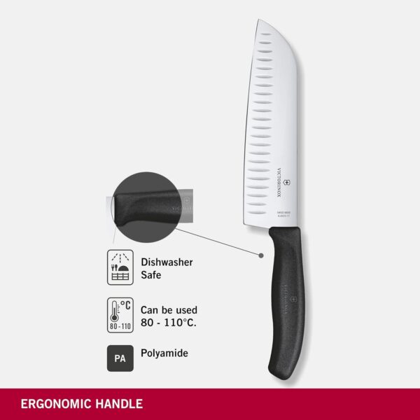 1774814263_Victorinox-Swiss-Made-Swiss-Classic-Santoku-Knife-17-cm-Straight-Fluted-Black-6.8523.17B.jpg Victorinox Swiss Made Swiss Classic Santoku Knife 17 cm Straight Fluted Black| 6.8523.17B