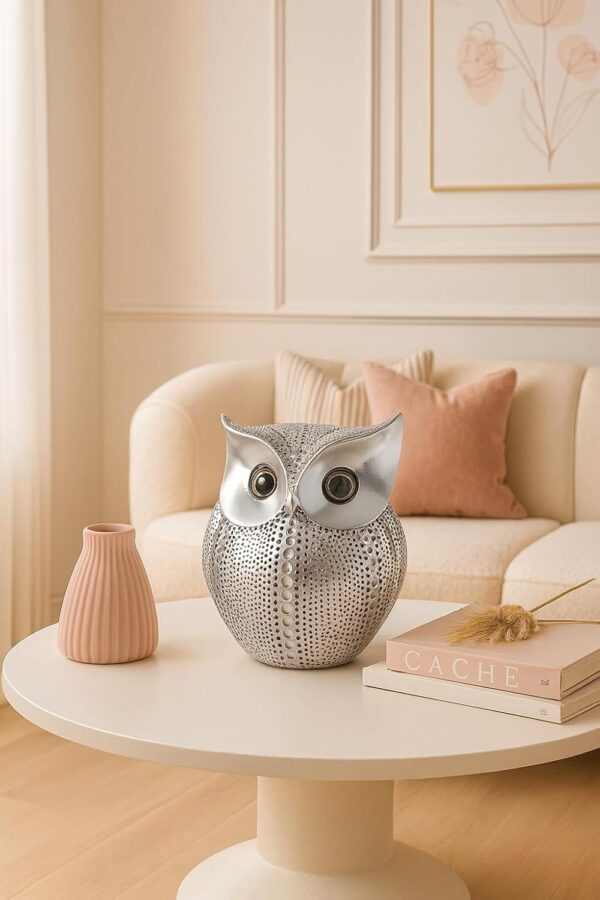 Xtore® Modern Classy Lucky Owl Resin Art Figure Showpiece (Silver), 1 Piece