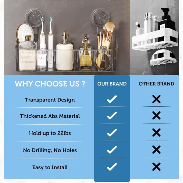 Luxura Bathroom Organiser Without Drill Suction Shelf No Drill No Adhesive Suction Use Installation Pack of 2pcs