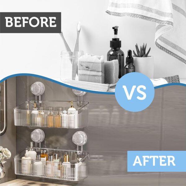 Luxura Bathroom Organiser Without Drill Suction Shelf No Drill No Adhesive Suction Use Installation Pack of 2pcs