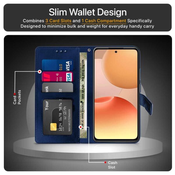 WOW IMAGINE Shock Proof Flip Cover Back Case Cover for Realme P4x 5G (Flexible | Leather Finish | Card Pockets Wallet & Stand | Blue)