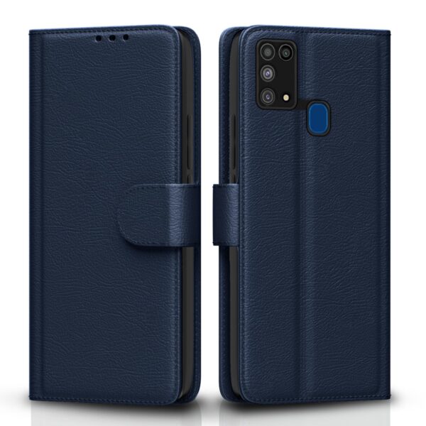 Pikkme Flip Cover Leather Finish | Inside TPU with Card Pockets | Wallet Stand and Shock Proof | Complete Protection Flip Case for Samsung Galaxy M31 / F41 / M31 Prime(Blue)