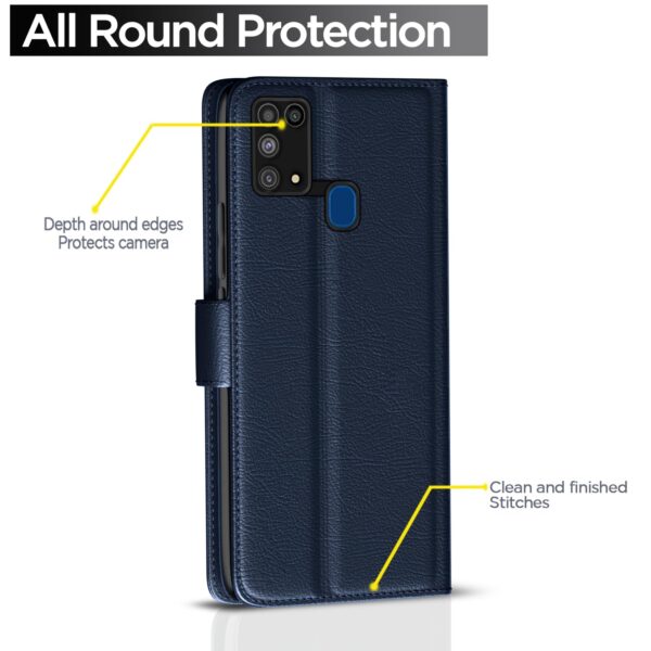 Pikkme Flip Cover Leather Finish | Inside TPU with Card Pockets | Wallet Stand and Shock Proof | Complete Protection Flip Case for Samsung Galaxy M31 / F41 / M31 Prime(Blue)