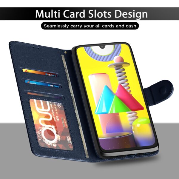 Pikkme Flip Cover Leather Finish | Inside TPU with Card Pockets | Wallet Stand and Shock Proof | Complete Protection Flip Case for Samsung Galaxy M31 / F41 / M31 Prime(Blue)