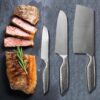 3 Piece Stainless Steel Kitchen Knife Set,Sharp Chef Knife, Utility Knife & Cleaver with Ergonomic Anti-Slip Handle Professional Carbon Blades for Home & Restaurant Use.