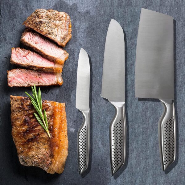 3 Piece Stainless Steel Kitchen Knife Set,Sharp Chef Knife, Utility Knife & Cleaver with Ergonomic Anti-Slip Handle Professional Carbon Blades for Home & Restaurant Use.