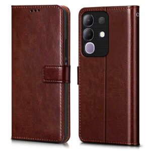 WOW IMAGINE Shock Proof Flip Cover Back Case Cover for Vivo T4x 5G | iQoo Z10x 5G | Vivo Y31 Pro 5G (Flexible | Leather Finish | Card Pockets Wallet & Stand | Chestnut Brown)