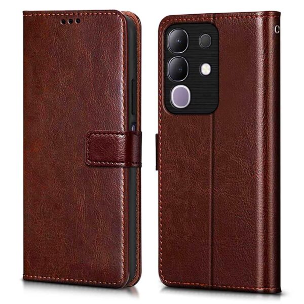 WOW IMAGINE Shock Proof Flip Cover Back Case Cover for WOW IMAGINE Shock Proof Flip Cover Back Case Cover for Vivo T4x 5G | iQoo Z10x 5G | Vivo Y31 Pro 5G (Flexible | Leather Finish | Card Pockets Wallet & Stand | Chestnut Brown)