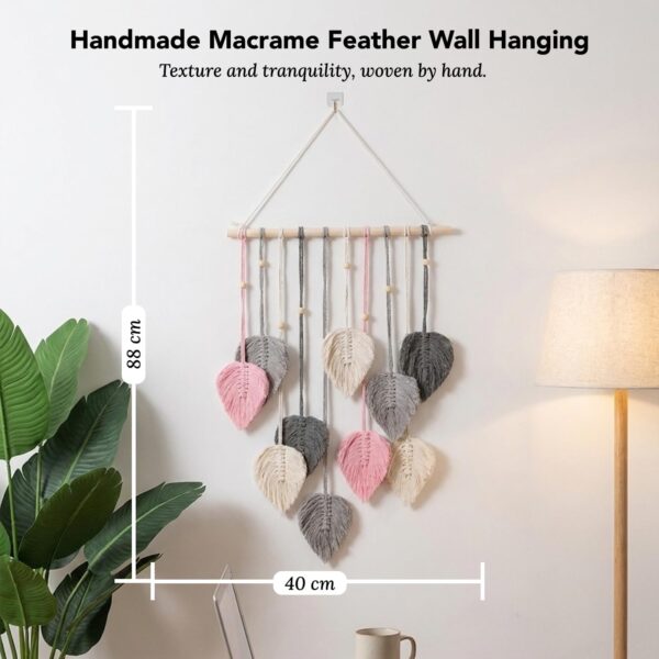 Nostrae by Ekhasa Macrame Wall Hanging Leaves | Boho Wall Hanging Big Size | Handmade Macrame Wall Decor for Bedroom, Living Room, Balcony & Nursery | Boho Theme Home Decor Tapestry