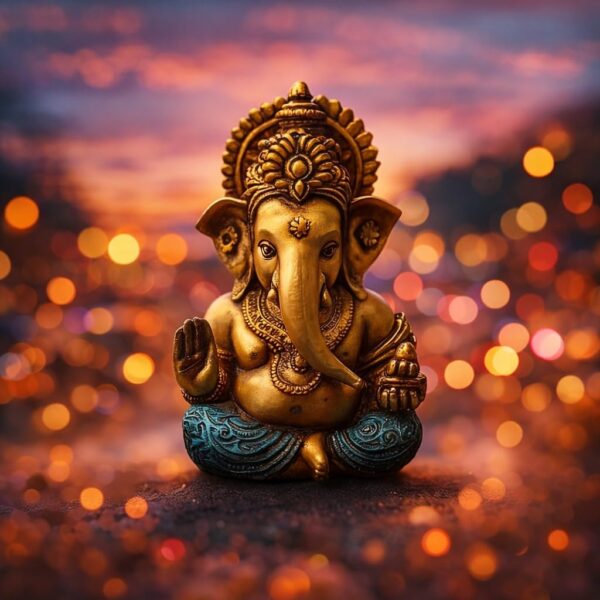 Luxaro mart Golden Ganesh Idol Murti for Car Dashboard, Home Mandir & Office Desk | 3.3 Inch Ganesha | Premium Gold Finish Ganpati Idol for Home Decor, Gift & Pooja