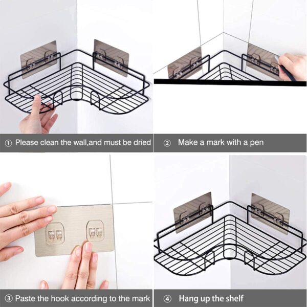 KBZONE Pack of 2 Self-Adhesive Shelf/Storage Organizer for Bathroom and Kitchen Corner Wall Mounted Rack Shelf Bathroom Accessories Storage Rack No Drilling-Shelf Adhesive