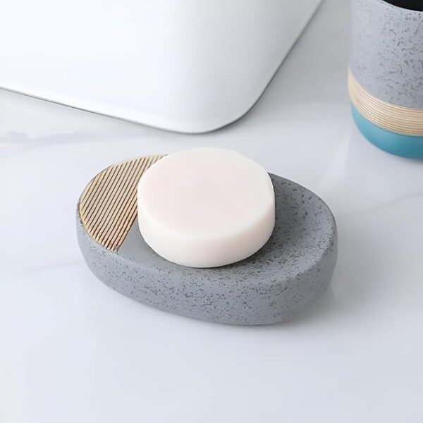 4-Piece Ceramic Bathroom Accessory Set | Soap Dispenser, Toothbrush Holder, Tumbler & Soap Dish | Modern Stone Finish Bathroom Set for Home & Hotel