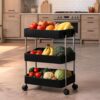 MASHUR FAB Multi Trolly Multipurpose Portable Storage Floor Standing Or Tabletop Rack|Trolley with Wheels for Kitchen Storage, Tiered Shelf (Stainless Steel, 3 Tier)