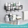 Copper Shower Caddy Shelf 2-Pack Black Wall Mount Bathroom Organizer with 4 Hooks, No-Drill Adhesive Storage Rack for Shampoo, Toiletries, Kitchen, Rustproof Shelf for Bathroom Accessories