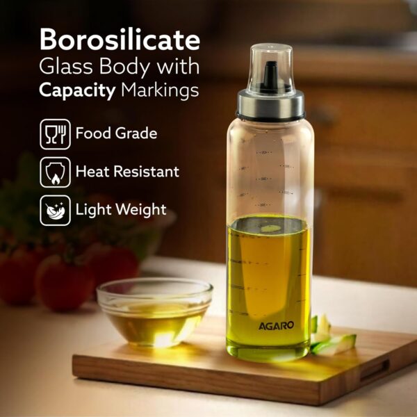1774864197_AGARO-Elite-Borosilicate-Glass-Oil-Dispenser-With-Capacity-Markings-Pack-of-2-500-Ml-each-Metallic-Lid-Oil-Bottle-Jar-Transparent.jpg AGARO Elite Borosilicate Glass Oil Dispenser With Capacity Markings, Pack of 2, 500 Ml each, Metallic Lid, Oil Bottle Jar, Transparent