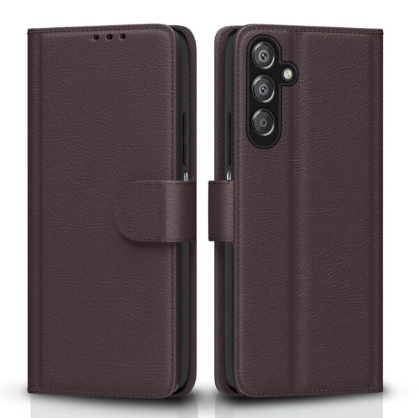 Pikkme Flip Cover Leather Finish | Inside TPU with Card Pockets | Wallet Stand and Shock Proof | Complete Protection Flip Case for Samsung Galaxy M35 5G (Coffee)