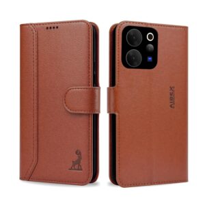 AIBEX ® Compatible for Vivo T5X 5G / Vivo Y51 Pro 5G / iQOO Z11X 5G Flip Cover Leather Finish | Inside TPU with Card Pockets | Wallet Stand | Complete Protection Flip Case Brown