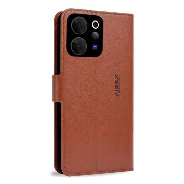 AIBEX ® Compatible for Vivo T5X 5G / Vivo Y51 Pro 5G / iQOO Z11X 5G Flip Cover Leather Finish | Inside TPU with Card Pockets | Wallet Stand | Complete Protection Flip Case Brown