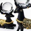 CHIBRO Decorative Crystal Ball Animal Showpiece for Home Décor | Swan & Deer Design Polyresin Table Décor with Glass Ball | Living Room, Office & Gift Item (Premium Black Deer Couple Showpiece)