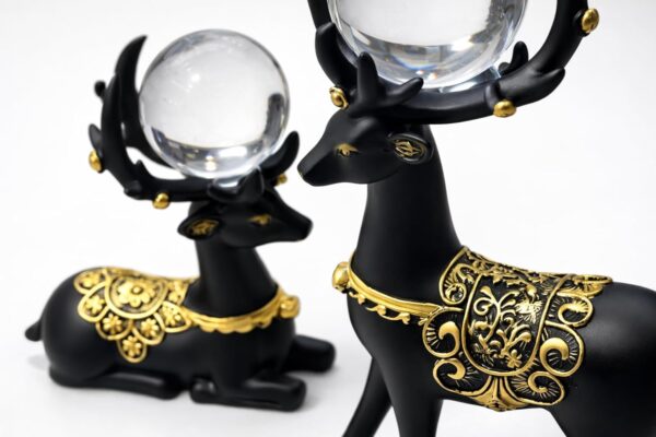 CHIBRO Decorative Crystal Ball Animal Showpiece for Home Décor | Swan & Deer Design Polyresin Table Décor with Glass Ball | Living Room, Office & Gift Item (Premium Black Deer Couple Showpiece)